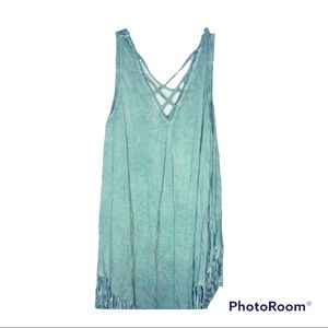 Umgee Teal Fringe Tank Criss Cross Size Medium